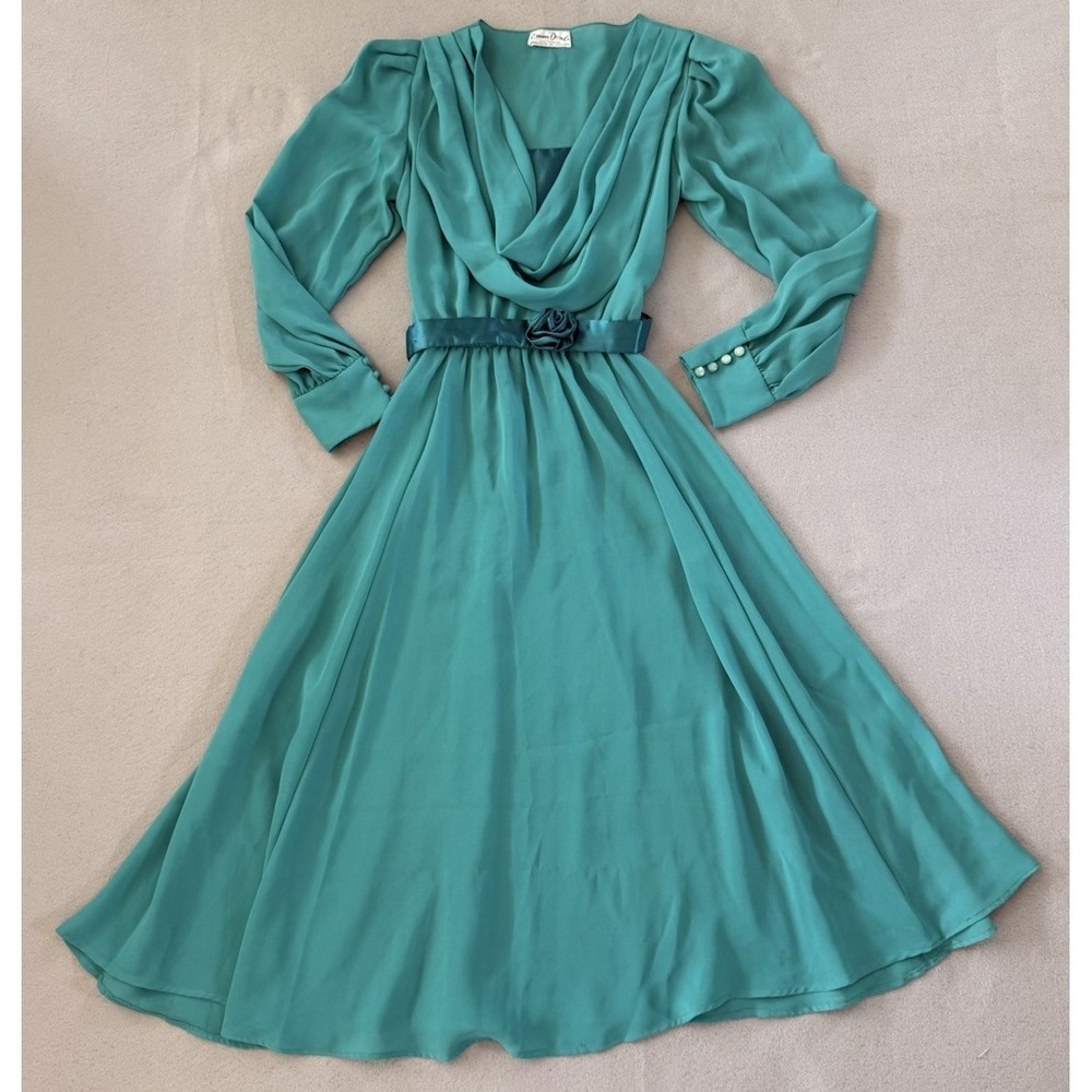 Vintage Emma Domb California Teal Chiffon Romantic Whimsigoth Party Dress Small